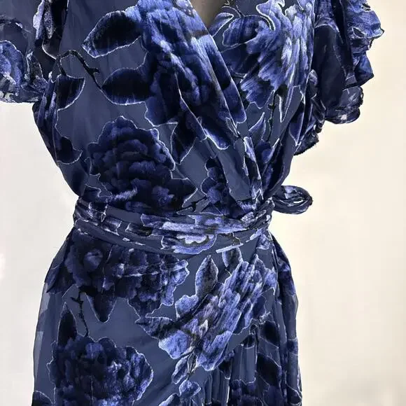 Anthropologie Hutch Short Sleeve Velvet Burnout Wrap Floral Maxi Dress ZOLA - XL - Picture 5 of 15